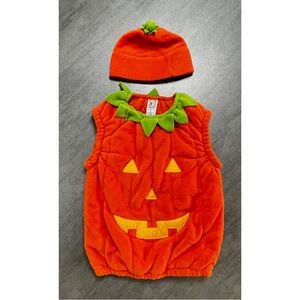 Vintage 2001 Gymboree 24 Months - 3T Pumpkin Kids Halloween Fleece Costume & Cap